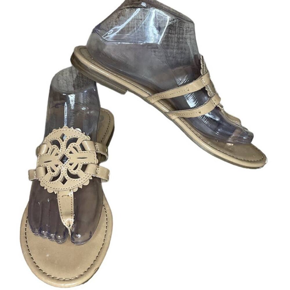 Circus by Sam Edelman Cherri Medallion Thong Sandals Tan Patent Leather Size 9 - Picture 1 of 10